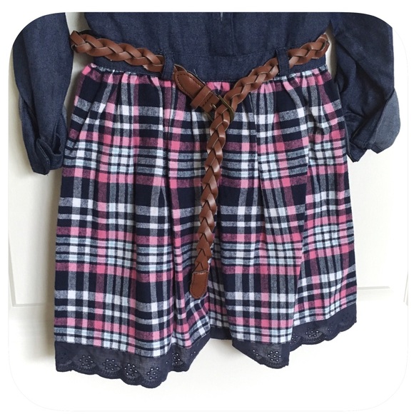 🌀SALE! 💗Girls Belted Button Up Plaid Dress - Picture 3 of 4